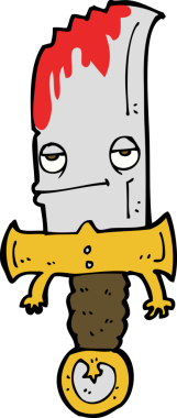 Bir insan tarafından çizilmiş kanlı bıçak çizgi film karakteri.