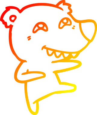 Bir insan tarafından çizilen dans sırasında dişlerini gösteren çizgi film ayısının sıcak çizgi çizimi