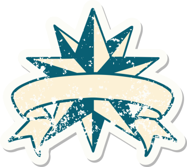 Bir insan tarafından çizilmiş bir yıldızın sancağı olan eski bir etiket.