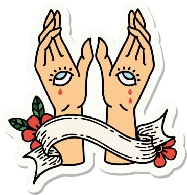 Bir insan tarafından çizilmiş mistik el sancağıyla dövme stili çıkartması