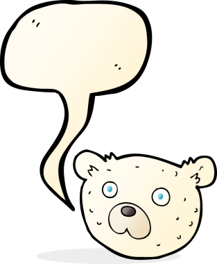 Bir insan tarafından çizilmiş konuşma balonlu kutup ayısı çizgi filmi.