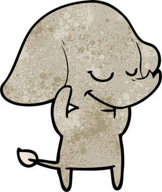 Bir insan tarafından çizilmiş gülümseyen bir fil.