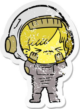 Bir insan tarafından çizilmiş bir uzay kızının sıkıntılı çıkartması.