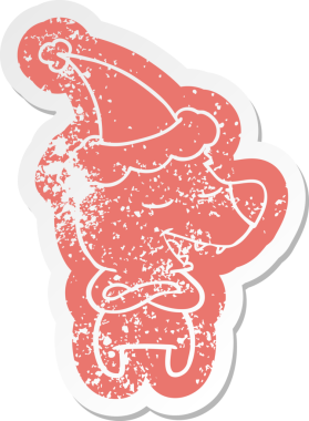 Bir insan tarafından çizilmiş Noel Baba şapkası takan bir ayının hüzünlü çizgi filmi.