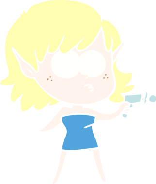 Düz renkli karikatür elf kızı ışın tabancasıyla bir insan tarafından çizilmiş