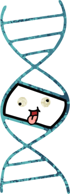 Bir insan tarafından çizilmiş bir DNA ipliğinin retro çizim stili karikatürü