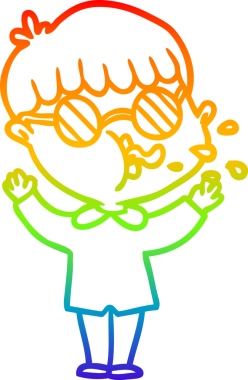 Bir insan tarafından çizilmiş gözlük takan çizgi film çocuğu çizimi.