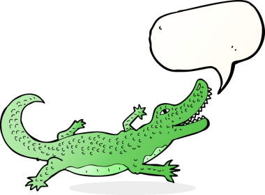 Bir insan tarafından çizilmiş konuşma balonlu çizgi film timsahı.