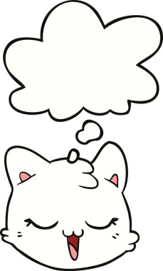 Bir insan tarafından çizilmiş düşünce baloncuklu kedi yüzü.