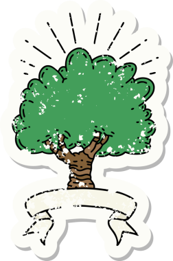 Bir insan tarafından çizilmiş dövme stili bir ağacın eski etiketi.