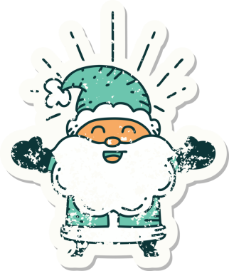 Dövme stili eski bir çıkartma. Mutlu Noel Baba karakteri. Bir insan tarafından çizilmiş.