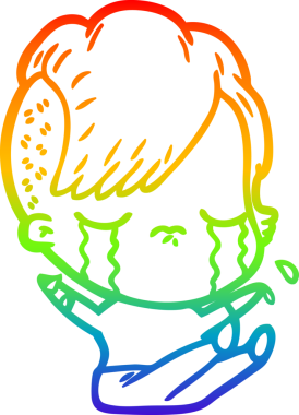 Gökkuşağının gradyan çizimi bir insan tarafından çizilmiş ağlayan bir kız çizgi filmi.