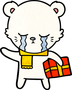 Kutup ayısı Noel hediyesi olarak bir insan tarafından çizilmiş karikatür.