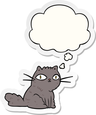 Düşünce baloncuklu çizgi film kedisi insan tarafından çizilmiş bir çıkartma.