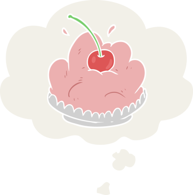 Düşünce baloncuklu karikatür tatlısını bir insan çizmiş.