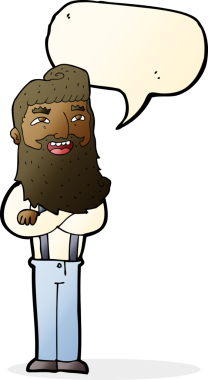 Bir insan tarafından çizilmiş sakallı mutlu bir çizgi film karakteri.