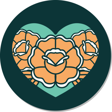 Geleneksel kalp stili dövme çıkartması ve bir insan tarafından çizilmiş çiçekler.