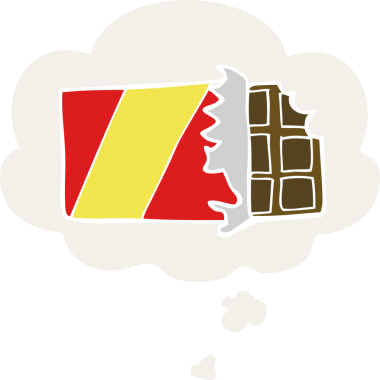 Bir insan tarafından çizilmiş düşünce baloncuklu çizgi film çikolatası