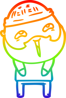 Bir insan tarafından çizilmiş mutlu sakallı bir adamın çizgi çizimi.