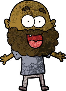 Bir insan tarafından çizilmiş sakallı çılgın, mutlu bir adam.