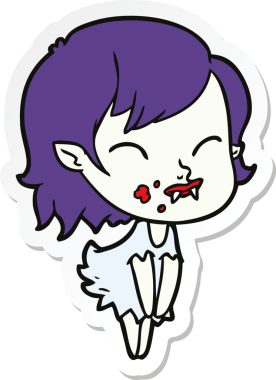 Bir insan tarafından çizilmiş yanağında kan olan vampir bir kızın çıkartması.