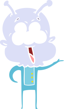 Bir insan tarafından çizilmiş mutlu düz renk çizgi film uzaylı selamlaması