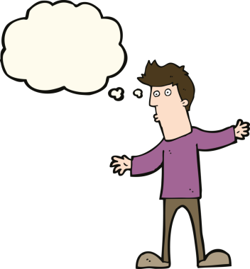 Bir insan tarafından çizilmiş düşünce baloncuğu olan meraklı bir adam.