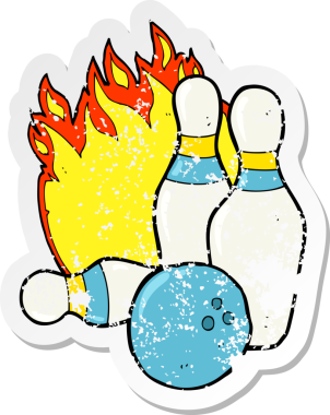 Bir insan tarafından çizilmiş 10 iğneli bir bowling çizgi filminin gerilimli etiketi.