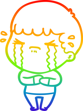 Gökkuşağı gradyan çizimi bir insan tarafından çizilmiş ağlayan bir karikatür adamı çiziyor.