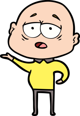 Bir insan tarafından çizilmiş yorgun, kel bir adam.