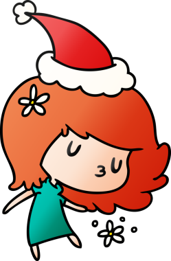 Bir insan tarafından çizilmiş Kawai kızının el çizimi gradyan çizgi filmi.