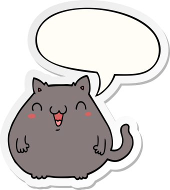 Bir insan tarafından çizilmiş baloncuk çıkartmalı çizgi film kedisi.