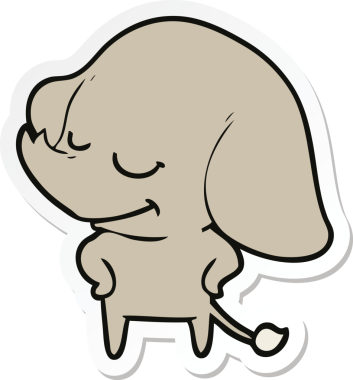 Bir insan tarafından çizilmiş gülümseyen fil çıkartması.