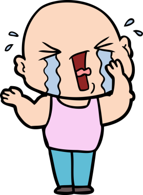 Bir insan tarafından çizilmiş ağlayan kel bir adam.