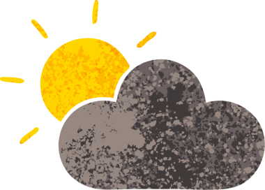 Bir insan tarafından çizilmiş güneş ve fırtına bulutunun retro çizim tarzı karikatürü