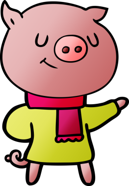 Bir insan tarafından çizilmiş mutlu çizgi film domuzu.