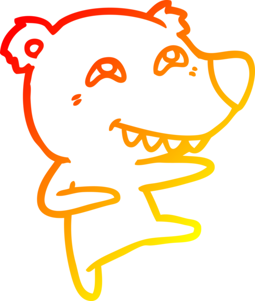 Bir insan tarafından çizilen dans sırasında dişlerini gösteren çizgi film ayısının sıcak çizgi çizimi