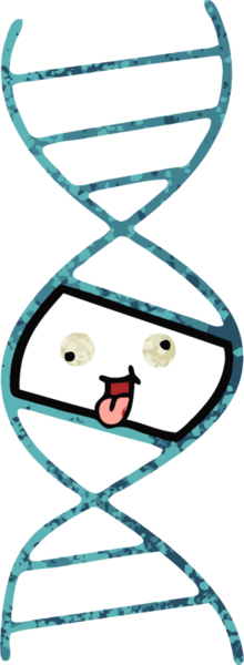 Bir insan tarafından çizilmiş bir DNA ipliğinin retro çizim stili karikatürü