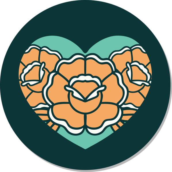 Geleneksel kalp stili dövme çıkartması ve bir insan tarafından çizilmiş çiçekler.