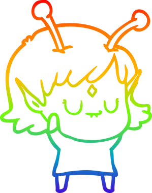 Gökkuşağı gradyan çizgisi bir insan tarafından çizilmiş uzaylı bir kızın çizimi