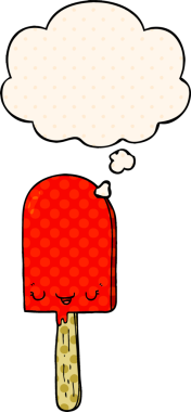 Bir insan tarafından çizilmiş çizgi roman tarzındaki düşünce baloncuklu buz lolipopu.
