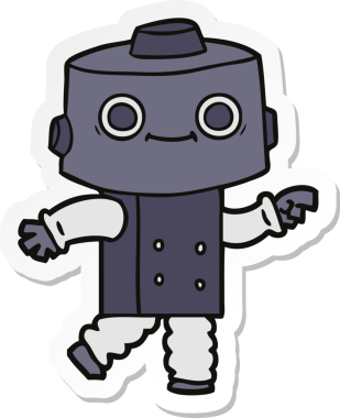 Bir insan tarafından çizilmiş robot karikatür çıkartması.