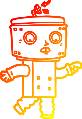 Bir insan tarafından çizilen çizgi film robotunun sıcak gradyan çizimi