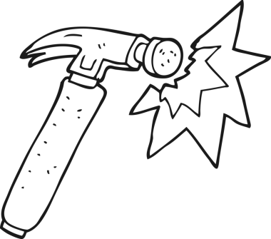 Bir insan tarafından çizilmiş siyah beyaz karikatür çekiç.