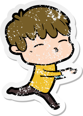 Bir insan tarafından çizilmiş, sıkıntılı bir çizgi film çıkartması.