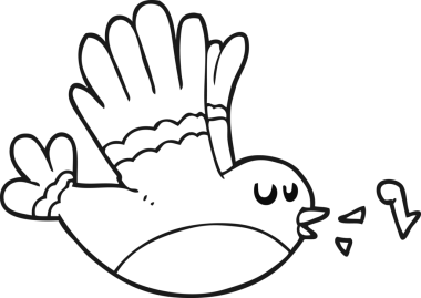 Bir insan tarafından çizilmiş siyah beyaz çizgi film kuşu.