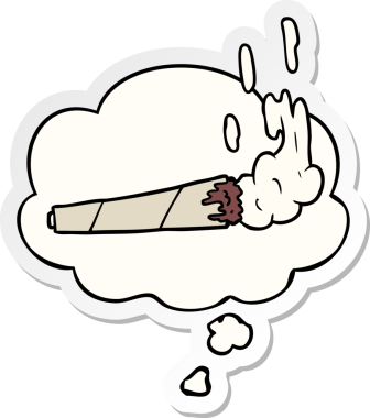 İnsan tarafından çizilmiş bir çıkartma olarak düşünce baloncuklu marihuana eklemi.