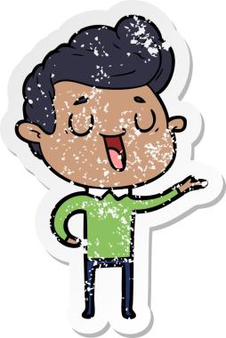 Bir insan tarafından çizilmiş mutlu bir çizgi film karakterinin sıkıntılı çıkartması.