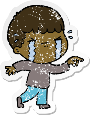 Bir insan tarafından çizilmiş ağlayan bir karikatürcünün sıkıntılı çıkartması.