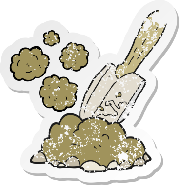 Bir insan tarafından çizilmiş toprağı kazan karikatür malanın gerilemiş çıkartması.